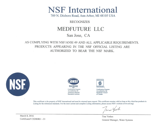 MEDFUTURE Obtained NSF Certificate